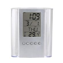 Load image into Gallery viewer, Transparent Desk Clock Pencil Holder Removable Desktop Table Digital Clock