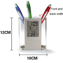 Load image into Gallery viewer, Transparent Desk Clock Pencil Holder Removable Desktop Table Digital Clock