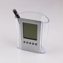 Load image into Gallery viewer, Transparent Desk Clock Pencil Holder Removable Desktop Table Digital Clock
