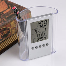 Load image into Gallery viewer, Transparent Desk Clock Pencil Holder Removable Desktop Table Digital Clock