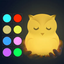 Load image into Gallery viewer, Cute owl cartoon colorful LED Lamp creative silicone night light childrens toy lamp bedroom decoration USB charging light