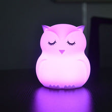 Load image into Gallery viewer, Cute owl cartoon colorful LED Lamp creative silicone night light childrens toy lamp bedroom decoration USB charging light