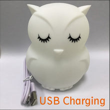 Load image into Gallery viewer, Cute owl cartoon colorful LED Lamp creative silicone night light childrens toy lamp bedroom decoration USB charging light