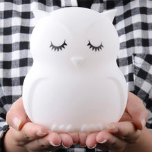 Load image into Gallery viewer, Cute owl cartoon colorful LED Lamp creative silicone night light childrens toy lamp bedroom decoration USB charging light