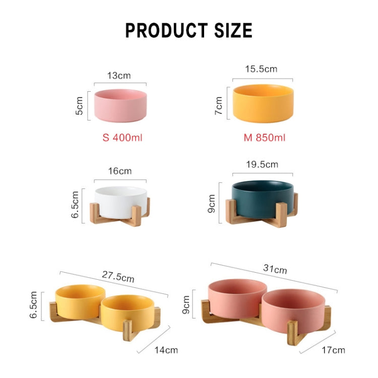 Cat Bowl Dog Pot Pet Ceramic Bowl, 13cm/400ml Single Bowl, 13cm/400ml Single Bowl With Wooden Stand, 13cm/400ml Double Bowl With Wooden Stand, 15.5cm/850ml Single Bowl, 15.5cm/850ml Single Bowl With Wooden Stand, 15.5cm/850ml Double Bowl With Wooden Stand