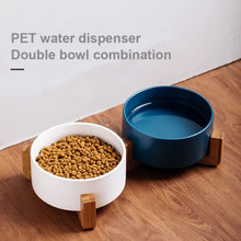 Load image into Gallery viewer, Cat Bowl Dog Pot Pet Ceramic Bowl, 13cm/400ml Single Bowl, 13cm/400ml Single Bowl With Wooden Stand, 13cm/400ml Double Bowl With Wooden Stand, 15.5cm/850ml Single Bowl, 15.5cm/850ml Single Bowl With Wooden Stand