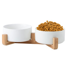 Load image into Gallery viewer, Cat Bowl Dog Pot Pet Ceramic Bowl, 13cm/400ml Single Bowl, 13cm/400ml Single Bowl With Wooden Stand, 13cm/400ml Double Bowl With Wooden Stand, 15.5cm/850ml Single Bowl, 15.5cm/850ml Single Bowl With Wooden Stand