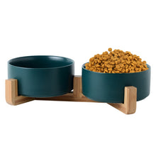 Load image into Gallery viewer, Cat Bowl Dog Pot Pet Ceramic Bowl, 13cm/400ml Single Bowl, 13cm/400ml Single Bowl With Wooden Stand, 13cm/400ml Double Bowl With Wooden Stand, 15.5cm/850ml Single Bowl, 15.5cm/850ml Single Bowl With Wooden Stand
