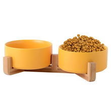 Load image into Gallery viewer, Cat Bowl Dog Pot Pet Ceramic Bowl, 13cm/400ml Single Bowl, 13cm/400ml Single Bowl With Wooden Stand, 13cm/400ml Double Bowl With Wooden Stand, 15.5cm/850ml Single Bowl, 15.5cm/850ml Single Bowl With Wooden Stand
