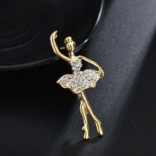 Load image into Gallery viewer, Crystals Flower Skirt Ballet Dancer Ballerinas Brooch, Gold, Silver