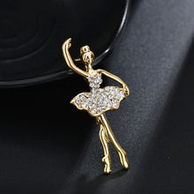 Load image into Gallery viewer, Crystals Flower Skirt Ballet Dancer Ballerinas Brooch, Gold, Silver