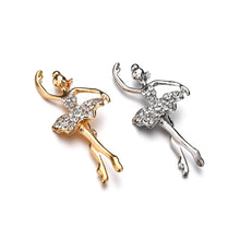 Load image into Gallery viewer, Crystals Flower Skirt Ballet Dancer Ballerinas Brooch, Gold, Silver