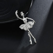 Load image into Gallery viewer, Crystals Flower Skirt Ballet Dancer Ballerinas Brooch, Gold, Silver