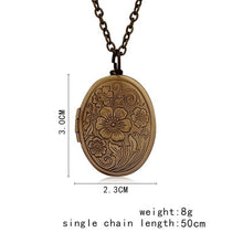 Load image into Gallery viewer, Vintage Antique Bronze Floral Patterns Carved Oval Locket Picture Memento Photos Box Necklace