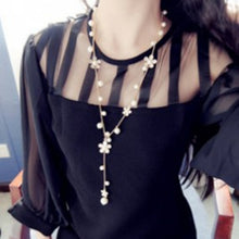 Load image into Gallery viewer, Pearl Five-petal Flower Long Necklace Female tassel Long Sweater Chain, Black, White