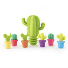 Load image into Gallery viewer, 7 PCS Creative Cactus Silicone Wine Bottle Stopper + Wine Glass Marker Set, 7 in 1 Wine Bottle Stopper