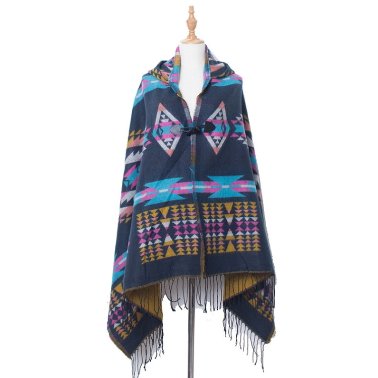 Autumn And Winter Horn Buckle Ethnic Style Hooded Cloak Shawl Bohemian Hooded Shawl