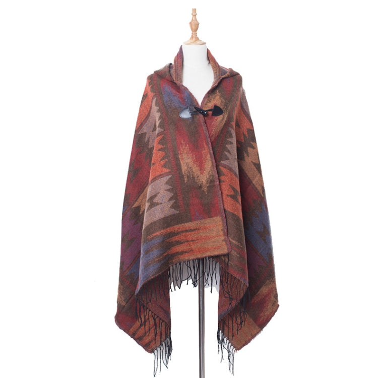 Autumn And Winter Horn Buckle Ethnic Style Hooded Cloak Shawl Bohemian Hooded Shawl