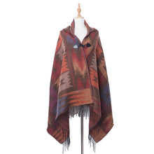 Load image into Gallery viewer, Autumn And Winter Horn Buckle Ethnic Style Hooded Cloak Shawl Bohemian Hooded Shawl