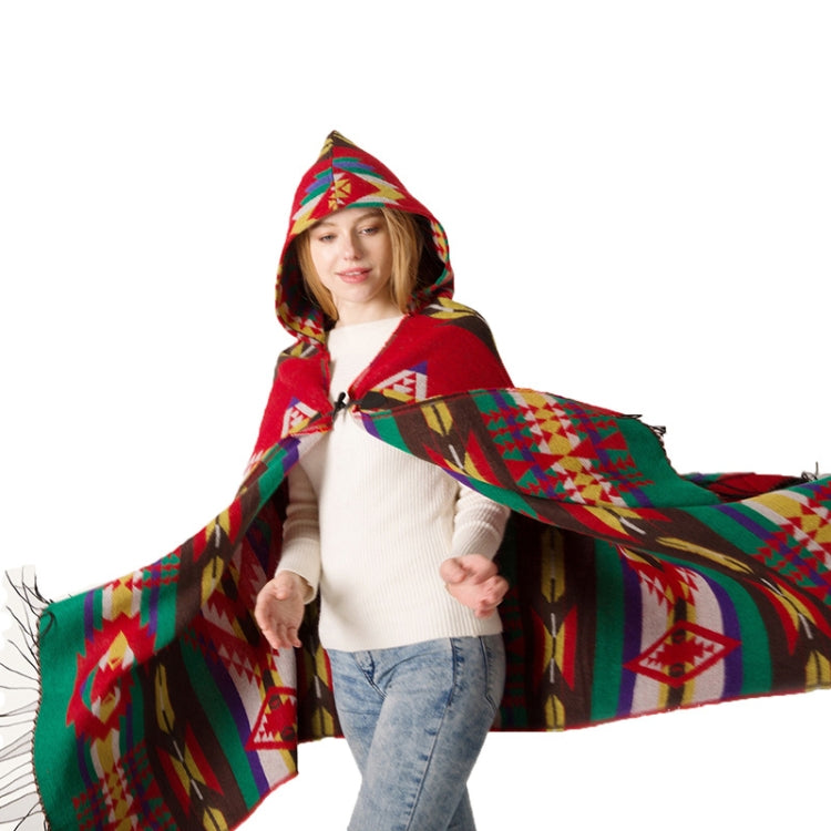 Autumn And Winter Horn Buckle Ethnic Style Hooded Cloak Shawl Bohemian Hooded Shawl