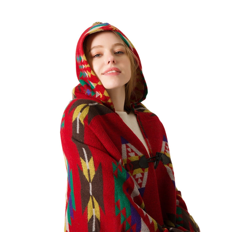 Autumn And Winter Horn Buckle Ethnic Style Hooded Cloak Shawl Bohemian Hooded Shawl
