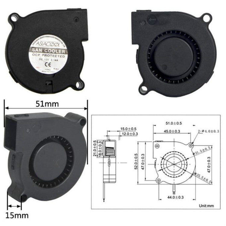 ASIACOOL Silent Turbo Blower Fan, 5015 12V, 7530 12V, 9733 12V, 12032 24V