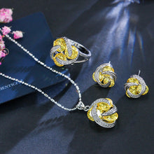 Load image into Gallery viewer, Fashion Cubic Zirconia Knot Earrings Necklace Ring Set for Women, 6, 7, 8, 9