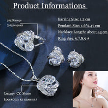 Load image into Gallery viewer, Fashion Cubic Zirconia Knot Earrings Necklace Ring Set for Women, 6, 7, 8, 9