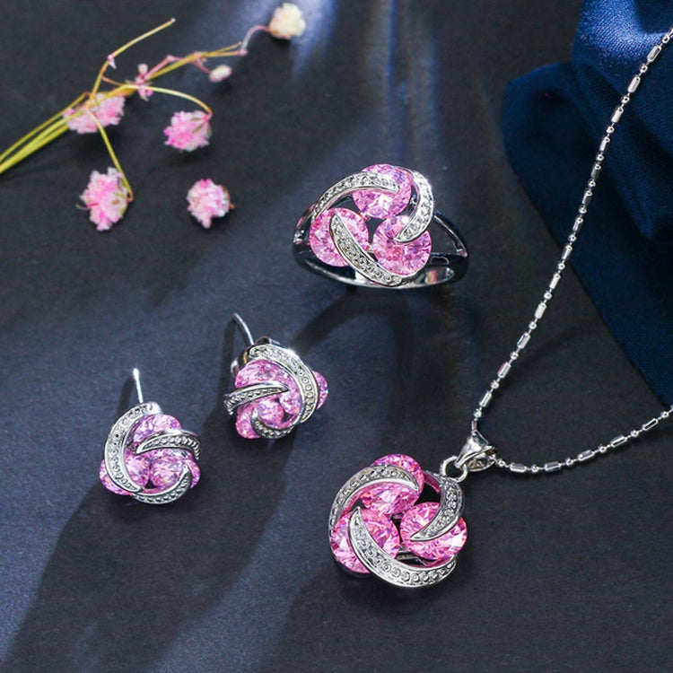 Fashion Cubic Zirconia Knot Earrings Necklace Ring Set for Women, 6, 7, 8, 9