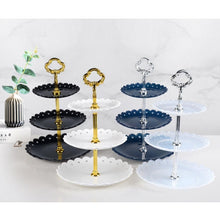 Load image into Gallery viewer, Party Birthday Three-layer Fruit Plate Cake Stand Dessert Storage Rack, Dessert Storage Rack, Black, Clear, Blue