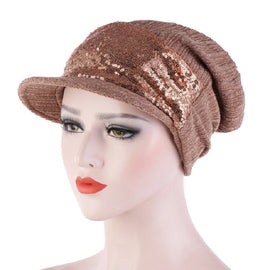 Women Breathable Wild Empty Top Hat Sequined Turban Hat