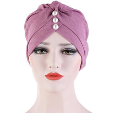 Load image into Gallery viewer, Women Forehead Fold Pearl Decorative Hooded Cap Turban Hat