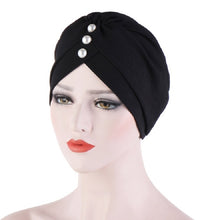 Load image into Gallery viewer, Women Forehead Fold Pearl Decorative Hooded Cap Turban Hat