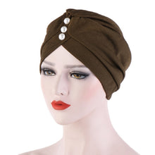Load image into Gallery viewer, Women Forehead Fold Pearl Decorative Hooded Cap Turban Hat