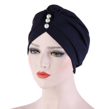 Load image into Gallery viewer, Women Forehead Fold Pearl Decorative Hooded Cap Turban Hat