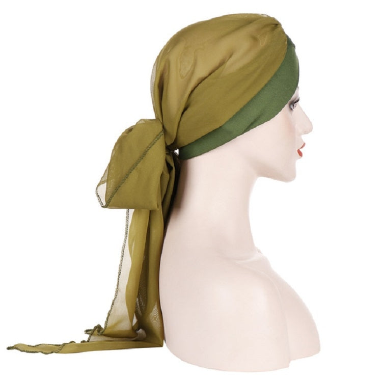 Ladies Forehead Cross Chiffon Long Tail Cap Turban Hat