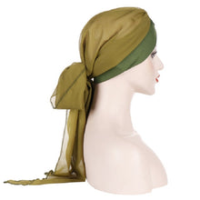 Load image into Gallery viewer, Ladies Forehead Cross Chiffon Long Tail Cap Turban Hat