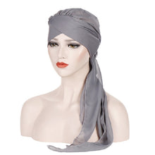 Load image into Gallery viewer, Ladies Forehead Cross Chiffon Long Tail Cap Turban Hat