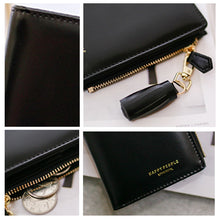 Load image into Gallery viewer, Brief Design Bifold Tassel Women Wallet PU Leather Short Credit Card Holder Purse