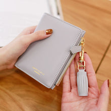 Load image into Gallery viewer, Brief Design Bifold Tassel Women Wallet PU Leather Short Credit Card Holder Purse