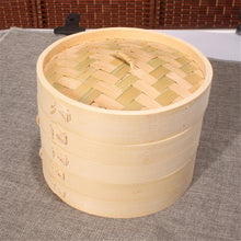 Load image into Gallery viewer, Xiaolongbao Bamboo Steamer Household Steamed Dumpling Cage Drawer Multi Layer Deepened Bamboo Steaming Rack, 10cm Cover, 10cm Cage, 13cm Cover, 13cm Cage