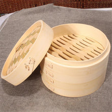 Load image into Gallery viewer, Xiaolongbao Bamboo Steamer Household Steamed Dumpling Cage Drawer Multi Layer Deepened Bamboo Steaming Rack, 10cm Cover, 10cm Cage, 13cm Cover, 13cm Cage