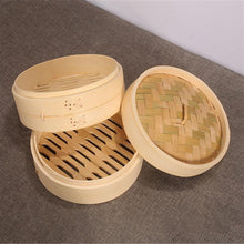 Load image into Gallery viewer, Xiaolongbao Bamboo Steamer Household Steamed Dumpling Cage Drawer Multi Layer Deepened Bamboo Steaming Rack, 10cm Cover, 10cm Cage, 13cm Cover, 13cm Cage