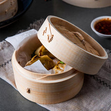 Load image into Gallery viewer, Xiaolongbao Bamboo Steamer Household Steamed Dumpling Cage Drawer Multi Layer Deepened Bamboo Steaming Rack, 10cm Cover, 10cm Cage, 13cm Cover, 13cm Cage