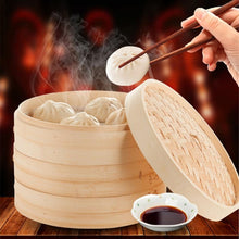 Load image into Gallery viewer, Xiaolongbao Bamboo Steamer Household Steamed Dumpling Cage Drawer Multi Layer Deepened Bamboo Steaming Rack, 10cm Cover, 10cm Cage, 13cm Cover, 13cm Cage