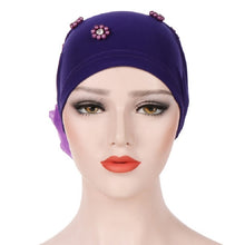 Load image into Gallery viewer, Women Personality Rear Flower Decoration Turban Hat Beaded Hooded Cap