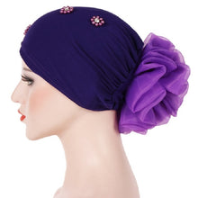 Load image into Gallery viewer, Women Personality Rear Flower Decoration Turban Hat Beaded Hooded Cap