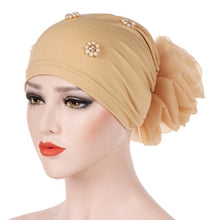 Load image into Gallery viewer, Women Personality Rear Flower Decoration Turban Hat Beaded Hooded Cap