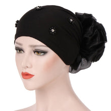 Load image into Gallery viewer, Women Personality Rear Flower Decoration Turban Hat Beaded Hooded Cap