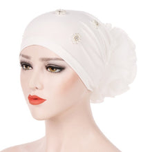 Load image into Gallery viewer, Women Personality Rear Flower Decoration Turban Hat Beaded Hooded Cap